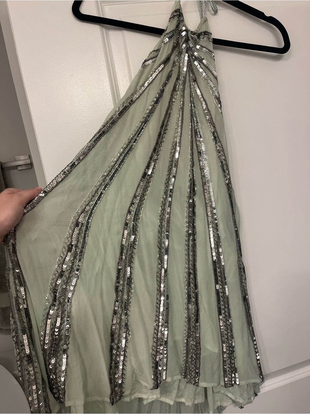 Free People Pale Mint Green Sequin-Striped Mini Dress - Picture 4 of 4